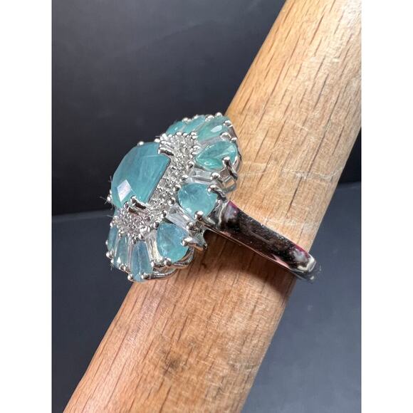 NEW grandidierite and zircon cocktail ring in rhodium over 925 silver size 7 - Picture 13 of 16